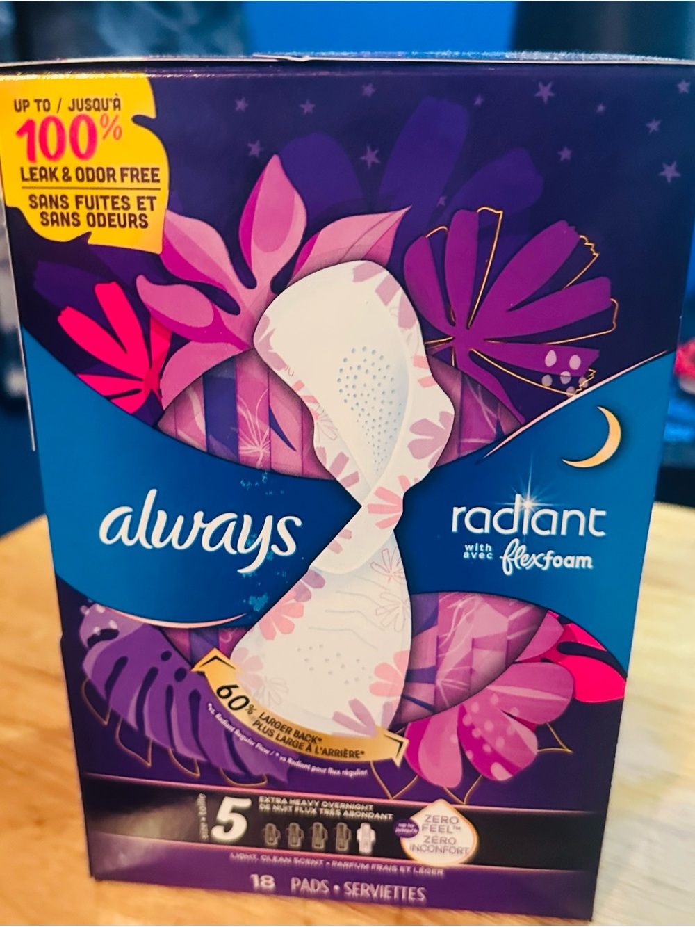 Always Radiant Overnight Pads - Purple & Pink Floral